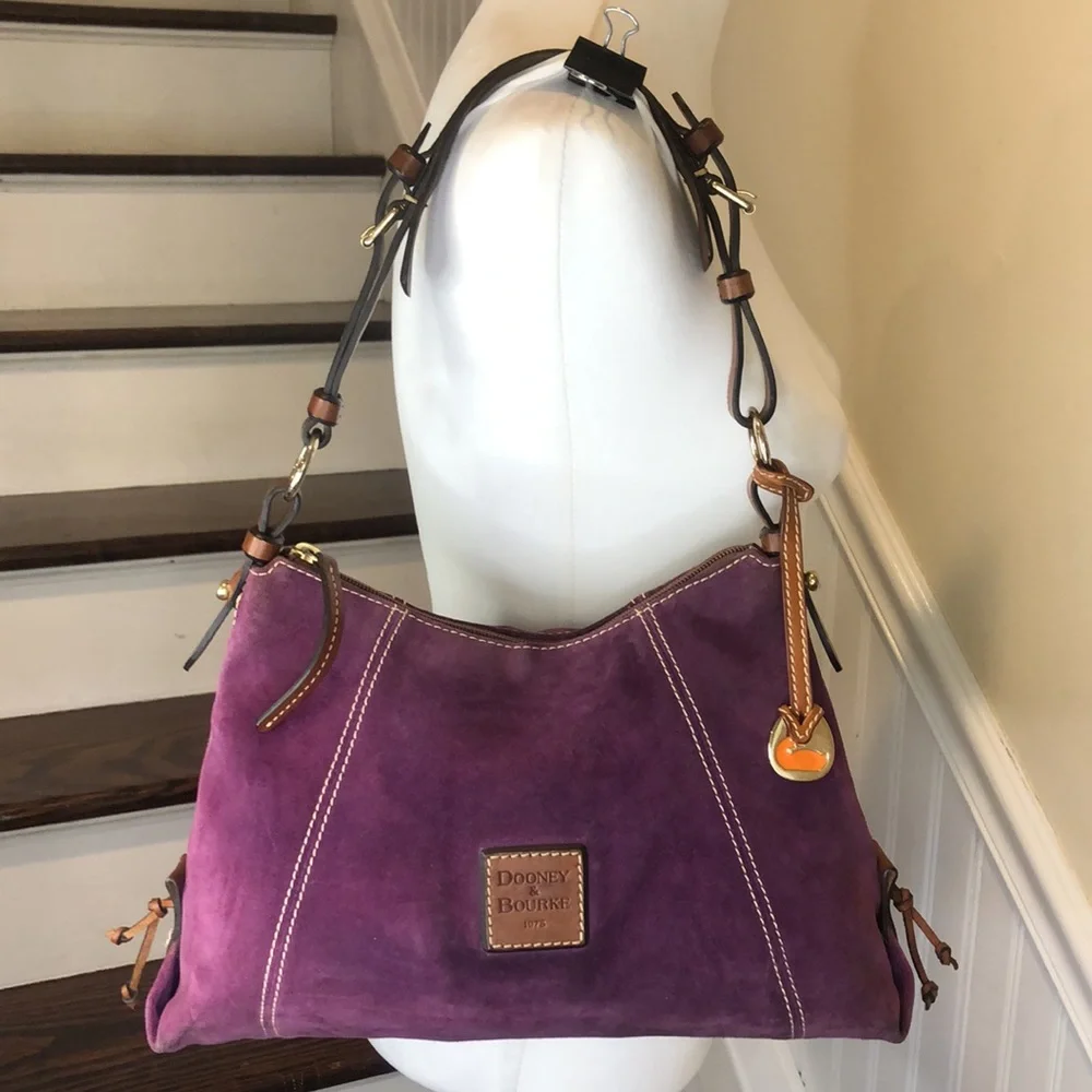 DOONEY BURKE Purple Suede Hobo Shoulder Bag with Brown Leather Strap LIKE NEW